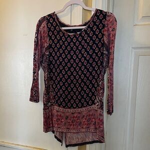 Lucky Brand Black and Red Patterned Tunic